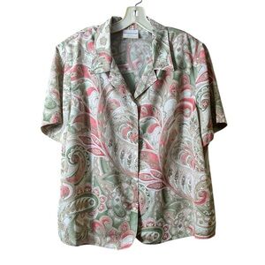 Vintage Alfred Dunner Blouse 20W‎ Button Front Short Sleeve Paisley Print Top